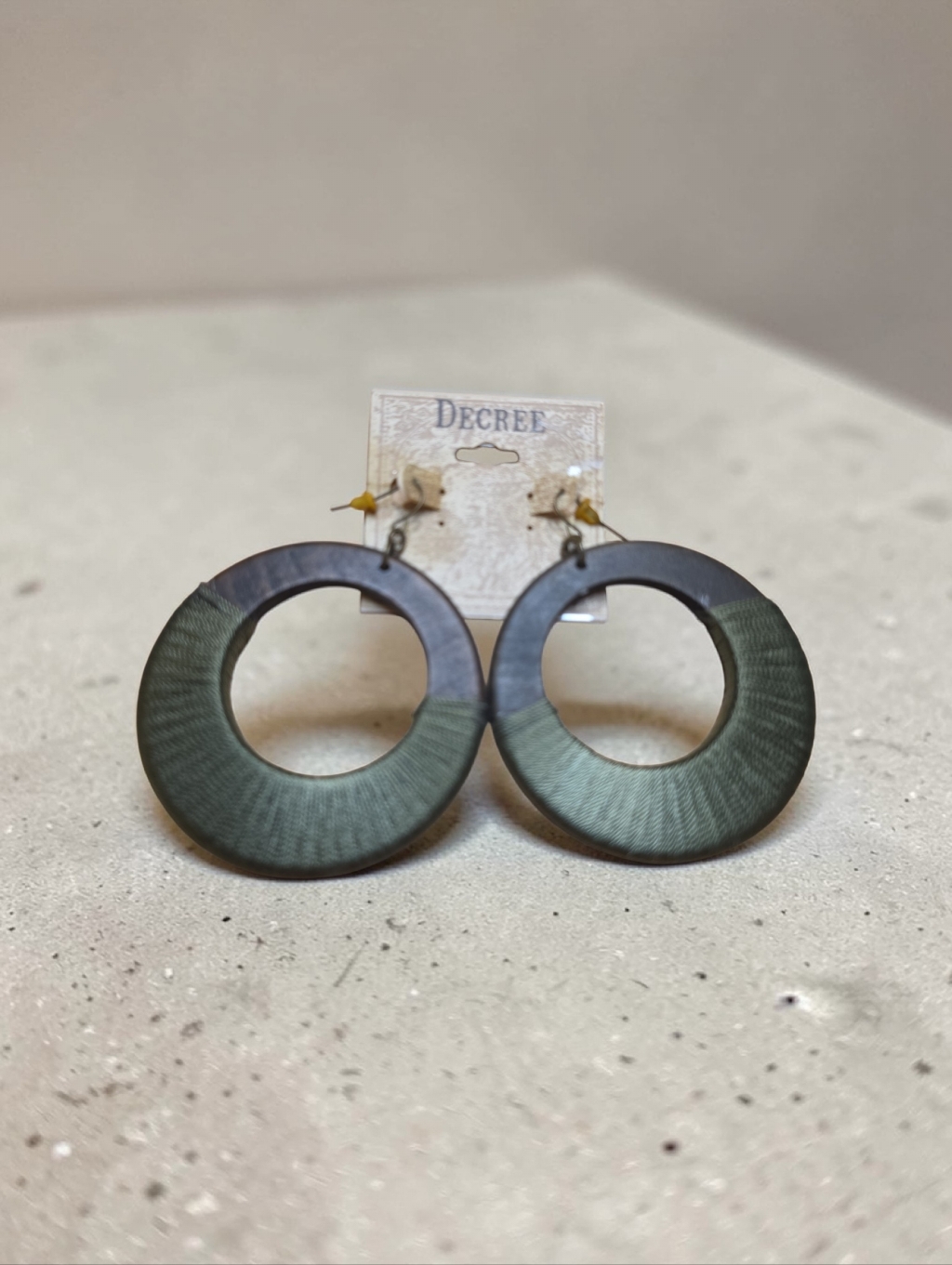 Decree Olive And Dark Brown Circular Wood And Thread Hoop Earrings